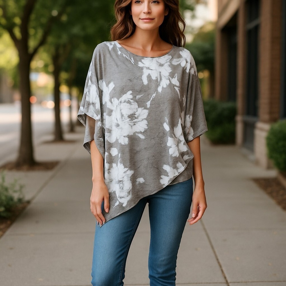 CLARA SUNWOO Charcoal Floral Tunic Top